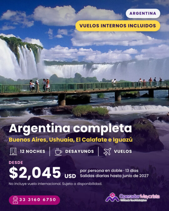 Argentina completa: Buenos Aires, Ushuaia, El Calafate e Iguazú con vuelos internos