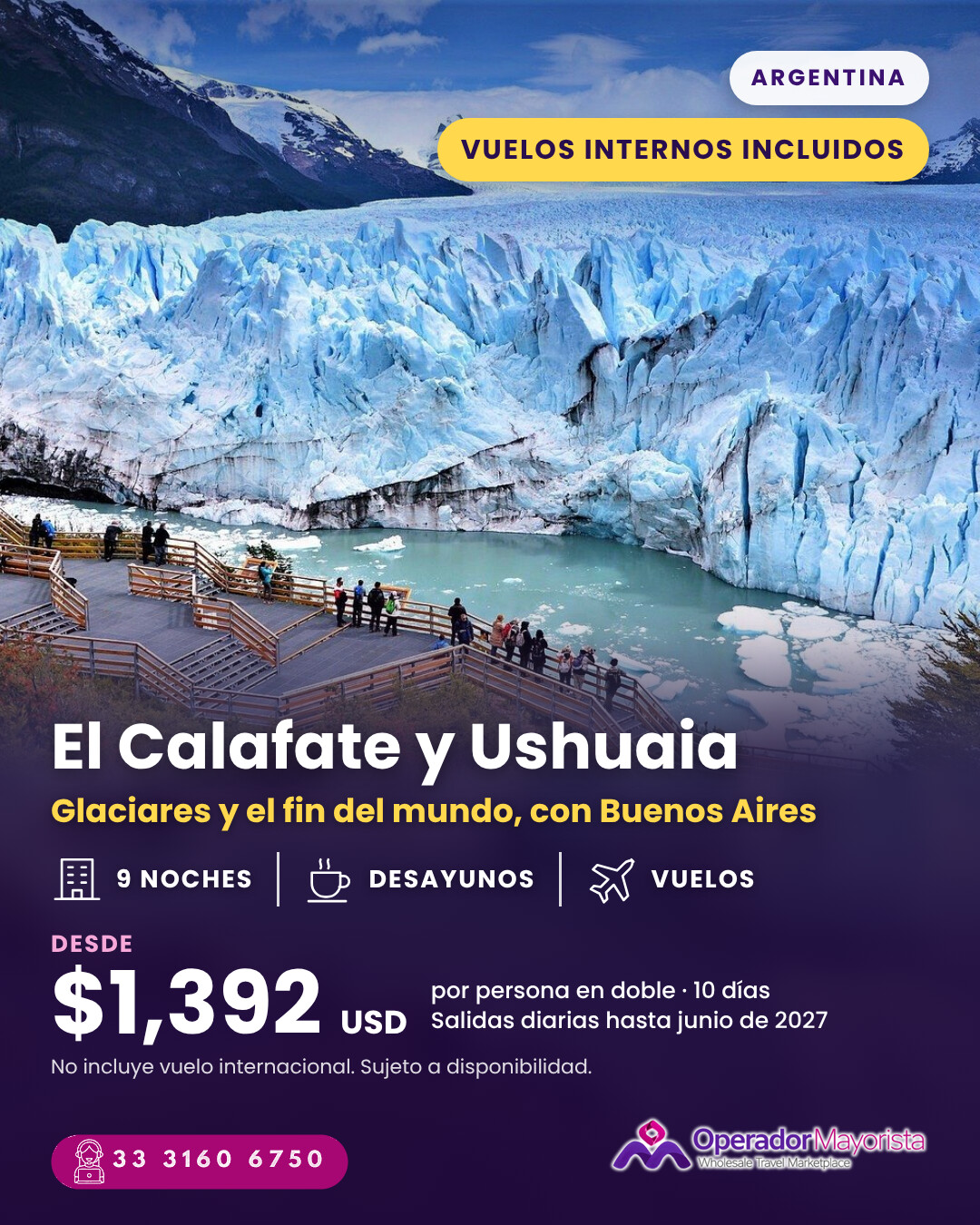 Buenos Aires, El Calafate y Ushuaia con vuelos internos